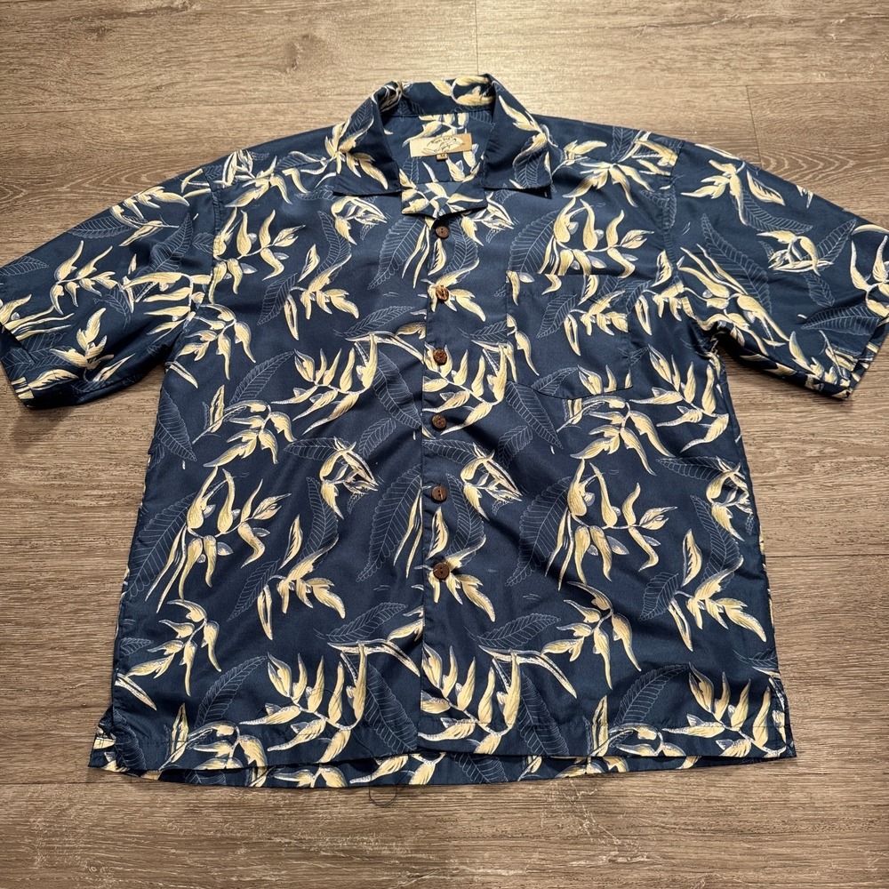 Vintage High Surf Shirt Mens Medium Blue Floral Hawaiian Camp Resort Aloha Adult